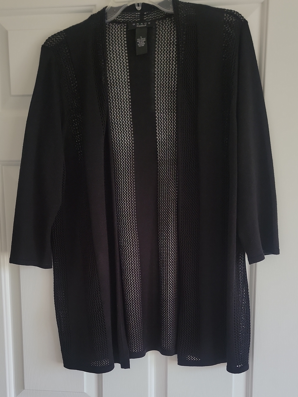 Grace Black Open-Front Mesh Panel Cardigan